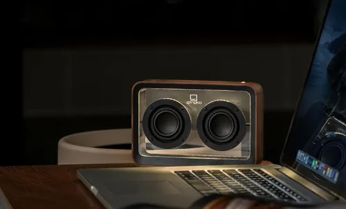 Vista 5 de IPPINKA Mage - Altavoz Bluetooth transparente, color nogal, recargable, hasta 8 horas de tiempo de reproducción