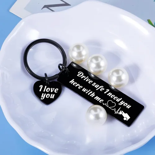 Vista 5 de GGOJAGST Llavero Drive Safe para él, hombres, novio, boo, cestas, regalos de cumpleaños de novia, aniversario para marido, regalos de esposa
