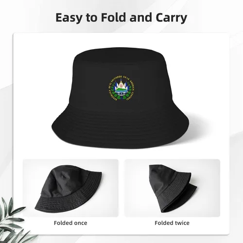 Vista 3 de Sombrero de pescador con bandera de El Salvador, gorra de pescador plegable de doble capa para pesca, senderismo, campamento al aire libre