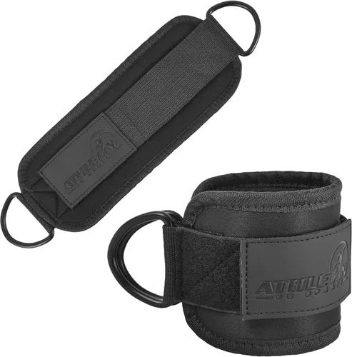 Vista 3 de Correa de tobillo para máquinas de cable, retrocesos, entrenamientos de glúteos, extensiones de piernas ajustables, acolchado ultrasuave, puño Negro