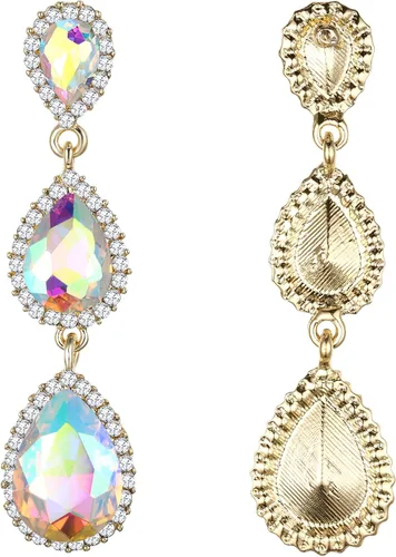 Vista 87 de EleQueen Pendientes de cristal austriaco en tono dorado para mujer, forma de pera de 2.5 pulgadas, color esmeralda