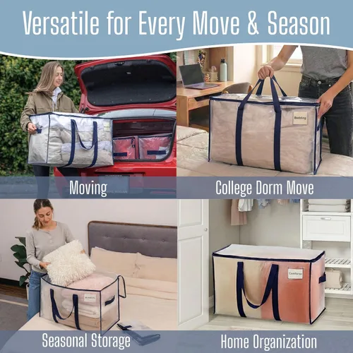 Vista 6 de VENO - Paquete de mudanzas, cajas de almacenamiento para embalaje universitario con tapas alternativas, para dormitorio, extragrande, asas