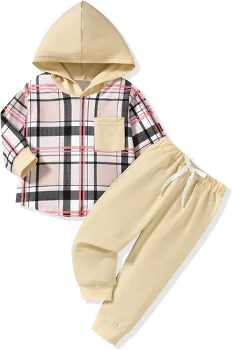 Vista 9 de Conjunto de ropa de niños pequeños con capucha y sudadera a cuadros de manga larga para otoño e invierno Esqueleto negro