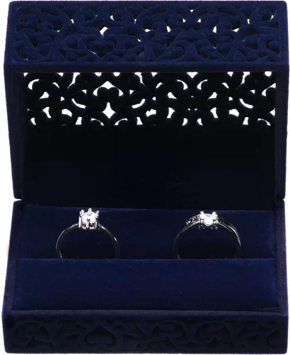 Vista 4 de Caja hueca de terciopelo para anillos, caja de joyería de terciopelo para parejas, caja de soporte de doble anillo, regalo de compromiso