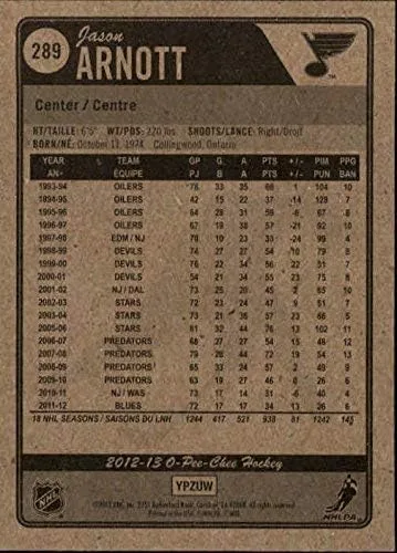 Vista 2 de 2012-13 O-Pee-Chee #289 Jason Arnott NHL Hockey Trading Card