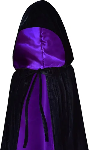 Vista 3 de DailyValley Capa negra con capucha para hombre en Halloween, capa de bruja de terciopelo para cosplay