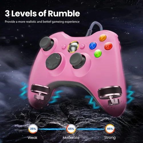 Vista 3 de VOYEE Controlador de PC, controlador con cable compatible con Microsoft Xbox 360 y SlimPC Windows 1087, con joystick mejorado, doble choque
