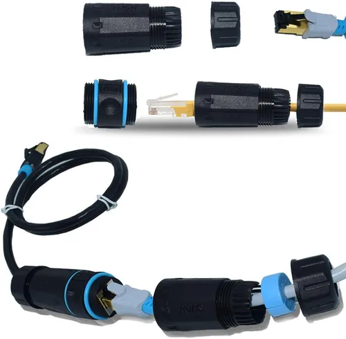 Vista 7 de Conector impermeable RJ45, conector de cable hembra a hembra, con acoplador de cable de blindaje CAT6-YMP23-Azul-2PCS