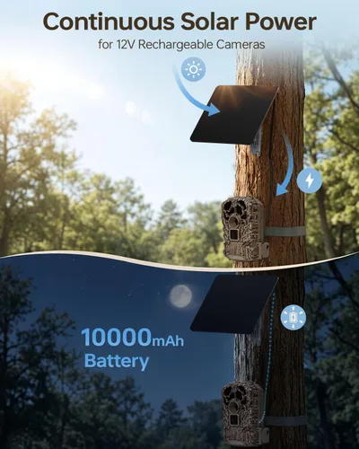 Vista 2 de Trail Camera Solar Panel, KJK 6W Solar Battery Charger 12V/1.5A with 10000mAh Built-in Battery, IP67 Waterproof for Cellular & Wireless Hunting
