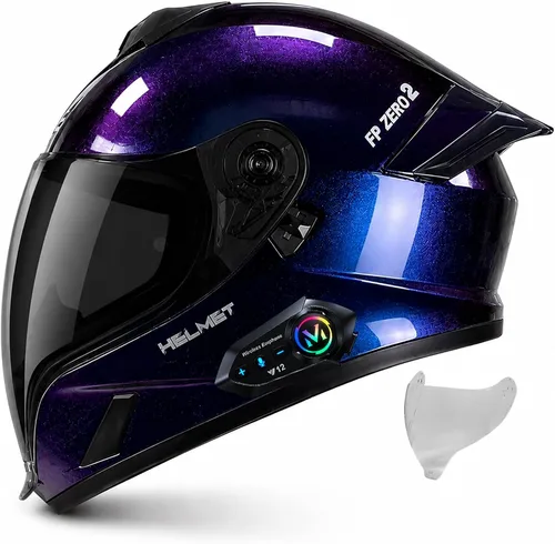 Vista 9 de Casco integral Bluetooth para motocicleta aprobado por DOT, casco modular para motocicleta con visera solar incorporada, puertos de ventilación