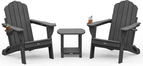 Vista 44 de Silla Adirondack plegable, silla Adirondack de HDPE con 2 soportes para tazas, sillas para fogatas al aire libre de fácil montaje para patio