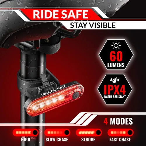 Vista 4 de Bike Lights for Night Riding, USB Rechargeable Front and Back Lights, LED Bicycle Headlight and Tail Light Set, Water Resistant Bike Lights