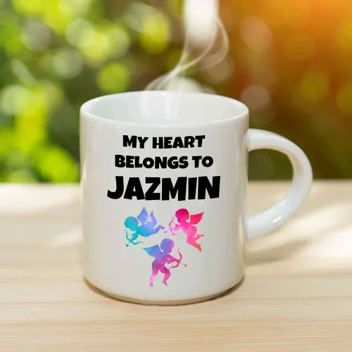 Vista 3 de My Heart Belongs To Jazmin Coffee Mug - Personalized Ceramic Cup with Name, Custom Mug, Customized Birthday/Christmas Gift, Holiday Present, 11 Oz