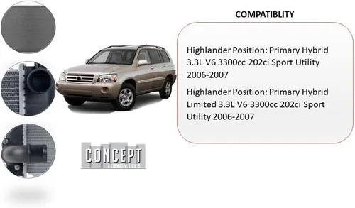 Vista 5 de Compatible con Toyota Highlander Hybrid/Hybrid Limited 2006-2007 3.3L V6 Radiador Partslink: LX3010132 / OEM: 16041-20353