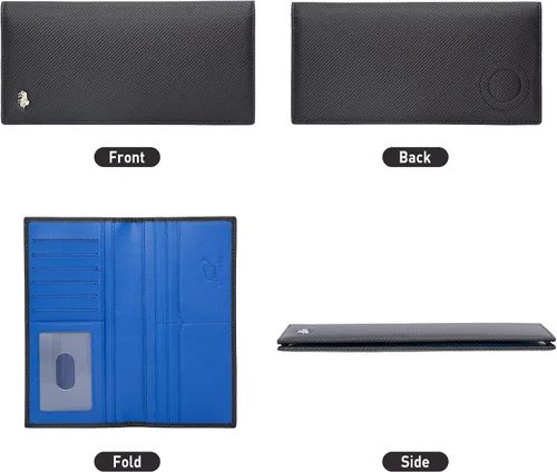Vista 5 de BISON DENIM Billeteras plegables RFID para tarjetas de crédito, cartera larga de cuero real para hombre con bolsillo para monedas con cremallera