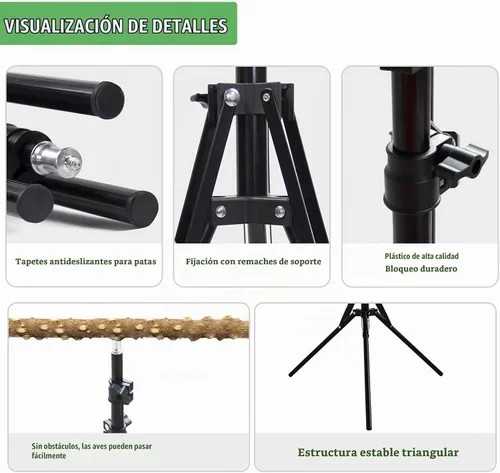 Vista 5 de Soporte ajustable de perca para pájaros de 16 a 63 pulgadas, juguete de perca de madera de pimienta natural, accesorios para interiores y exteriores