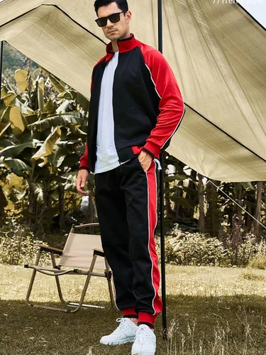 Vista 3 de Litteking Conjunto deportivo de 2 piezas para hombre, de manga larga, casual, para correr