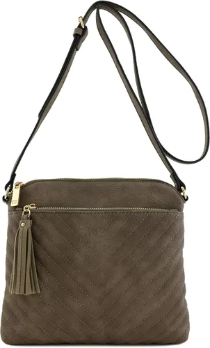 Vista 2 de Bandolera o bolsa mediana con patrón triangular, de estilo cruzado, acolchada y con borla