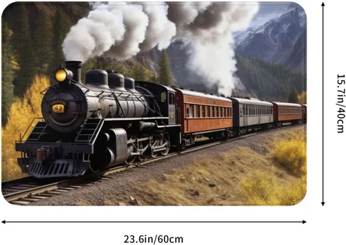 Vista 3 de UNIOND Tapete absorbente antideslizante con estampado de tren de locomotora de vapor, 24 x 16 pulgadas, de franela, lavable, para interiores