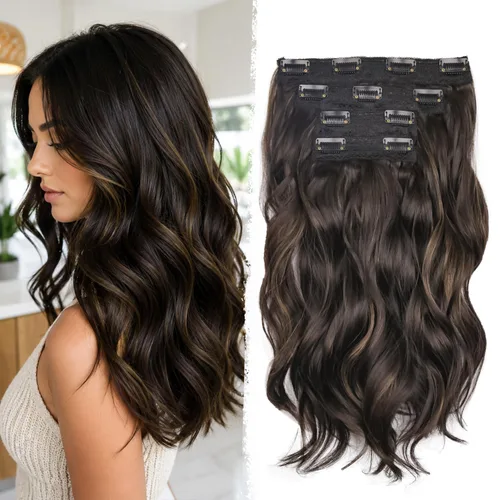 Vista 21 de Extensiones de cabello con clip, extensiones de cabello sintético ondulado de 14 pulgadas con clip (color: 22H10#)