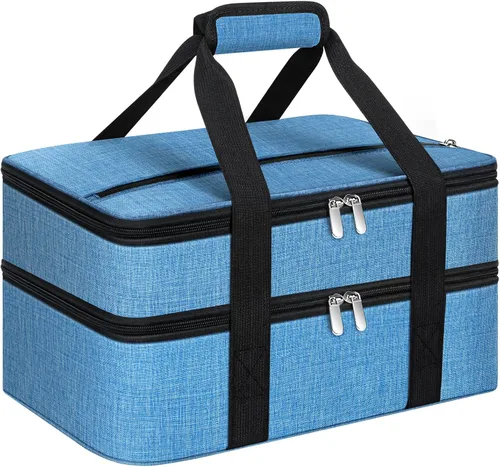 Vista 13 de Porta cacerolas aislado, porta ollas portátil para alimentos calientes o fríos, bolsa de lasaña para almuerzo para fiestas de comida, se adapta a
