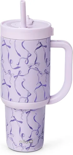 Vista 29 de Ello Oasis Vaso de 24 oz con asa y popote retráctil Taza reutilizable de acero inoxidable aislada 100% a prueba de fugas, regalos