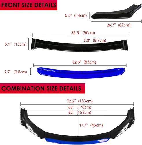 Vista 3 de Xotic Tech alerón de protección para parachoques delantero, negro con azul, kit con barra de acoplamiento ajustable de 8-11 pulgadas
