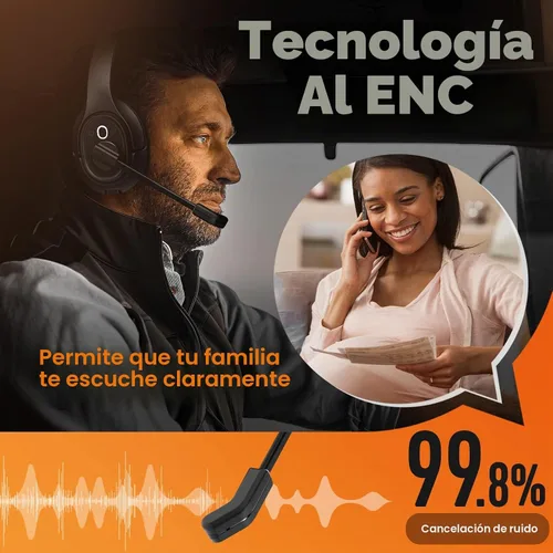 Vista 2 de EKSA Auriculares Bluetooth para conductor de camión con micrófono, auriculares inalámbricos con cancelación de ruido ambiental, alcance inalámbrico