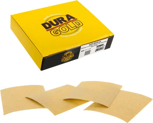 Vista 8 de Dura-Gold - Arenilla dorada 320 de alta calidad - Hojas de papel de lija de velcro 5.5 x 4.5 pulg - Para lijadoras de madera y automóviles - 25