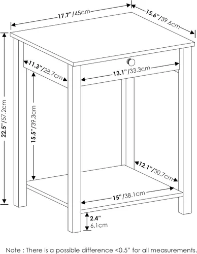 Vista 3 de Furinno Classic - Mesa auxiliar con cajón, paquete de 1 unidad, americano