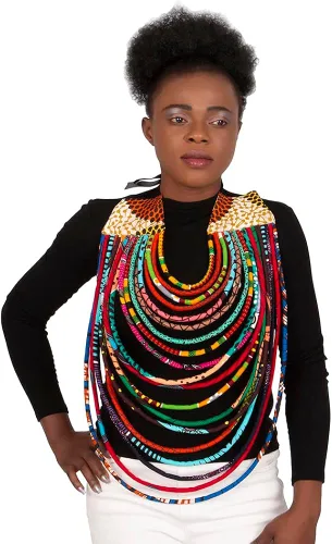 Vista 3 de BAZINRICHE Collares hechos a mano para mujer Ankara Kente collar largo de cera africana