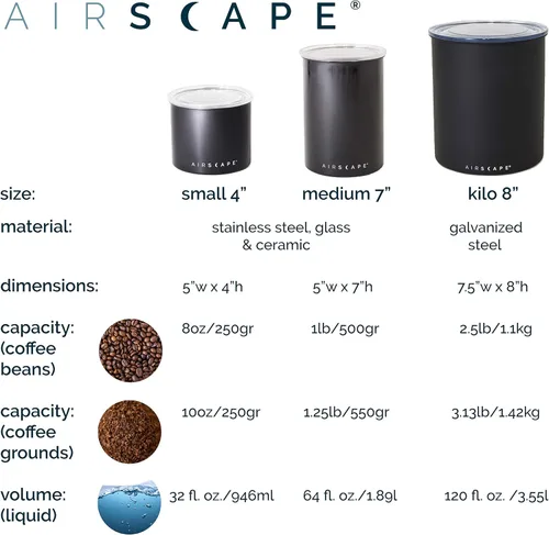 Vista 6 de Planetary Design Airscape Contenedor de café de acero inoxidable Contenedor de almacenamiento de alimentos Tapa hermética patentada de EE. UU.