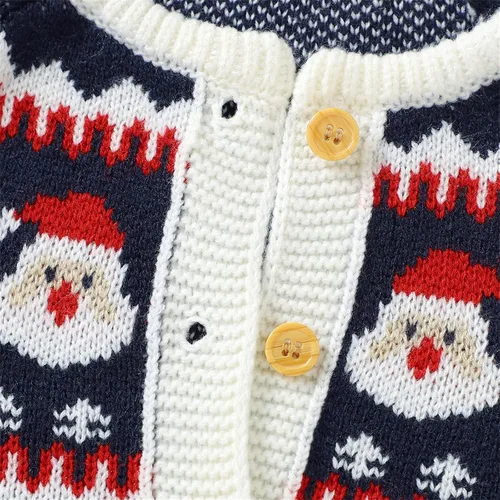 Vista 7 de Mameluco de Navidad con estampado de muñeco de nieve para niños pequeños y niñas para bebés simples azul 6-9 meses