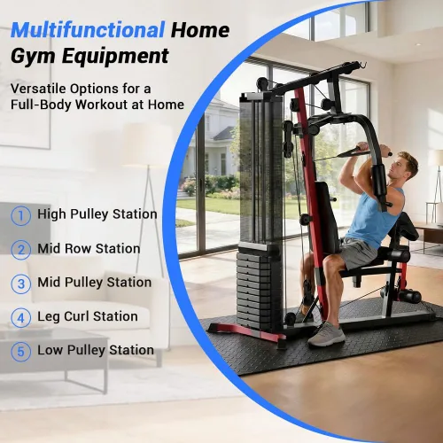 Vista 4 de Sistema de gimnasio en casa con pila de peso de 160 libras, estación de entrenamiento multifuncional todo en uno, sistema de entrenamiento de fuerza