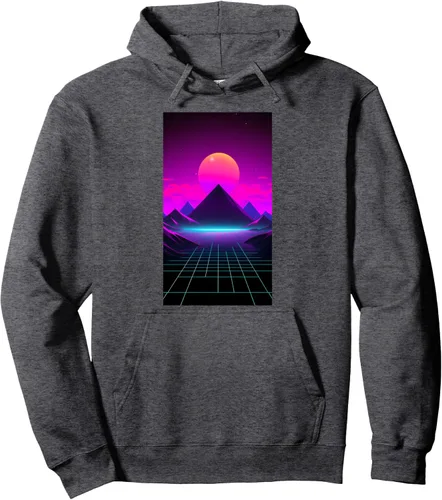Vista 5 de 80s Retrowave Vaporwave Synthwave Pullover Hoodie Negro