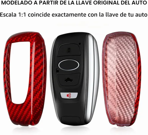 Vista 5 de T-carbon Real Glass Fiber Key Fob Cover Compatible with Subaru Key Case Rojo