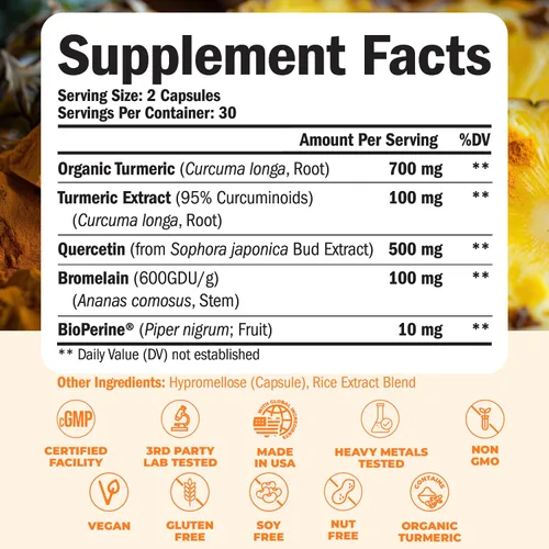 Vista 3 de Vimerson Health Suplemento de quercetina con bromelina y cúrcuma Boswellia - Potente dúo de apoyo para las articulaciones y el sistema inmunológico