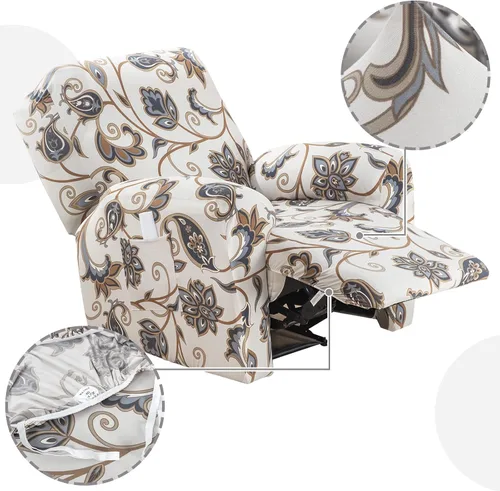 Vista 4 de Peryiter 4 fundas para silla reclinable de 1 asiento, fundas elásticas para silla mecedora, con bolsillo para el brazo, protector de muebles Fallon