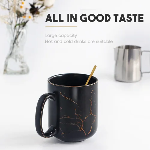 Vista 5 de harebe Taza de Café de Cerámica Extra Grande de Mármol Negro Dorado de 22 OZ, Tazas de Latte Altas Extragrandes, Taza Gigante Grande para Hombres