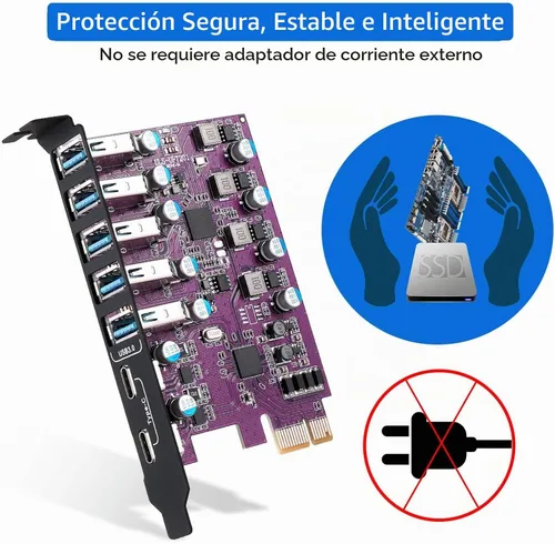 Vista 5 de Tarjeta de expansión PCIe a USB 3.0 de 7 puertos