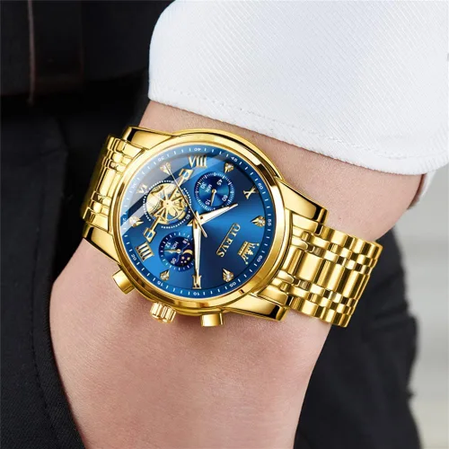 Vista 7 de OLEVS Relojes para hombre de plata, reloj de cronógrafo de acero inoxidable para hombre, reloj analógico de cuarzo de cara grande para hombre