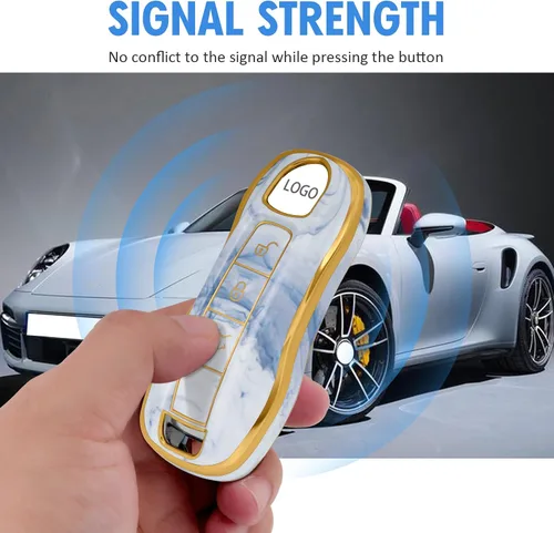 Vista 3 de Funda para llavero Porsche, funda de TPU suave premium compatible con Porsche 911 Cayenne Panamera Macan (patrón celadón) Smart TPU 3/4 Button Key