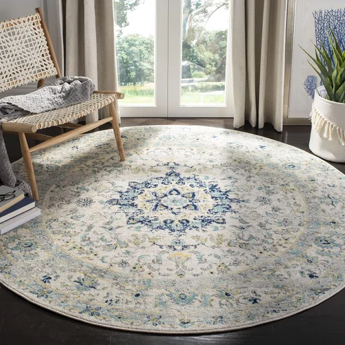 Vista 7 de SAFAVIEH Madison Collection - Alfombra decorativa de 2 pies 3 pulgadas x 3 pies 11 pulgadas, color marfil y azul, diseño de medallón bohemio,