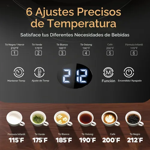 Vista 2 de Tetera Eléctrica de Té con Infusor, Control de Temperatura y Apagado Automático de 24 H Mantiene Caliente para Calentador de Agua de Café y Tetera