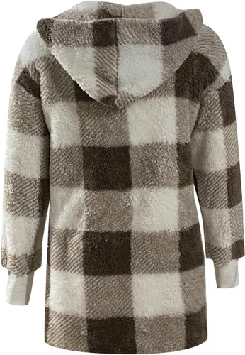Vista 6 de oelaio Women Long Sleeve Button Down Jackets Plaid Flannel Shirts Tops Casual Lapel V Neck Oversized Shackets Blouses Top