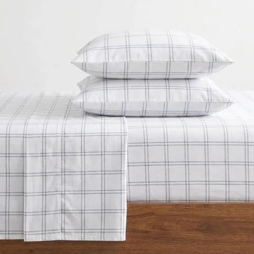 Vista 18 de Eddie Bauer - Sábanas de cama individual, juego de ropa de cama de franela de algodón con funda de almohada a juego, cepilladas para mayor suavidad