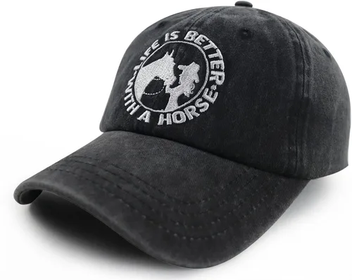 Vista 3 de Vxchkerm La vida es mejor con un sombrero de caballo para mujeres y niñas, gorra de béisbol bordada ajustable de algodón para amantes de los caballos