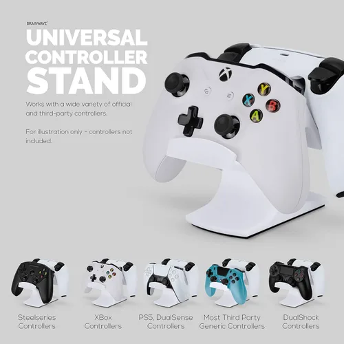 Vista 5 de BRAINWAVZ Dual Game Controller Desktop Holder Stand - Universal Design for Xbox ONE, PS5, PS4, PC, Steelseries, Steam & More, Reduce Clutter UGDS-03