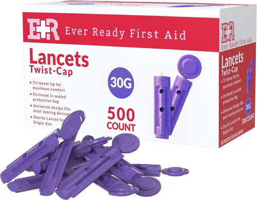 Vista 8 de Ever Ready First Aid Lancetas estériles con tapa giratoria de 1.06 oz, color morado, 150