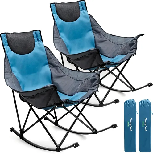 Vista 17 de SUNNYFEEL Silla Mecedora de Camping, Reclinable Acolchada de Lujo, Silla Plegable de Jardín de Gran Tamaño con Bolsillo, Resistente para Naranja